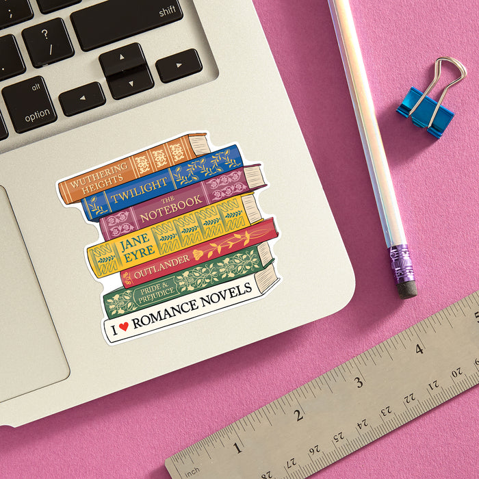 Die Cut Sticker - I Heart Romance Novels Book Stack