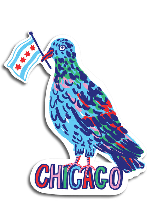 Die Cut Sticker - Pigeon with Chicago Flag