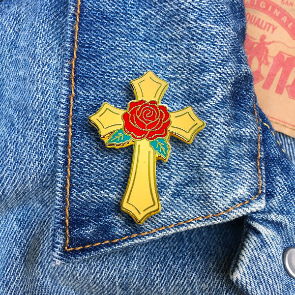 Pin - Cross with Rose Historical/Religious Symbols